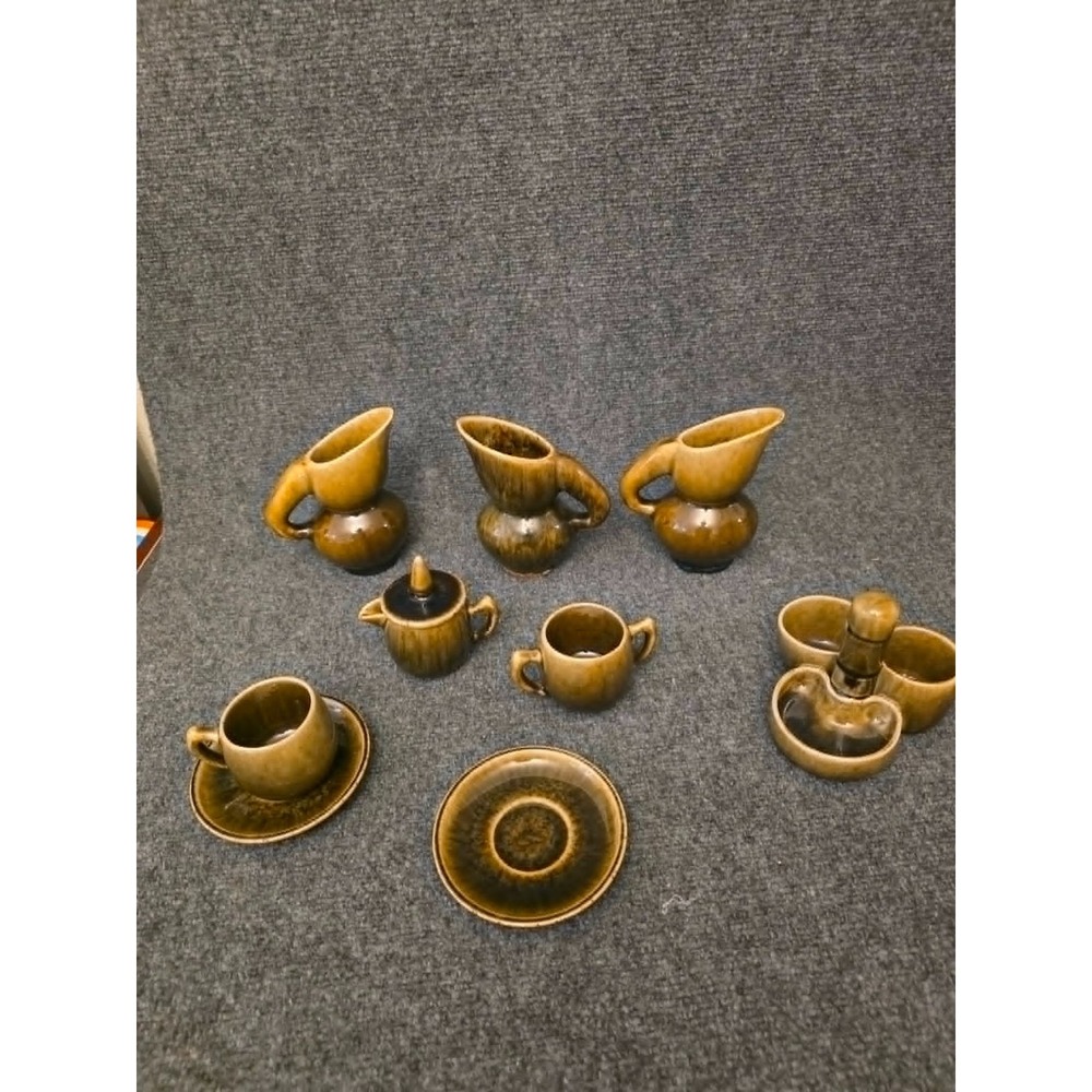 MCM VTG Thai Celadon‎ Miniature Pottery Tea Set and Jewelry Holder CELADON Asian